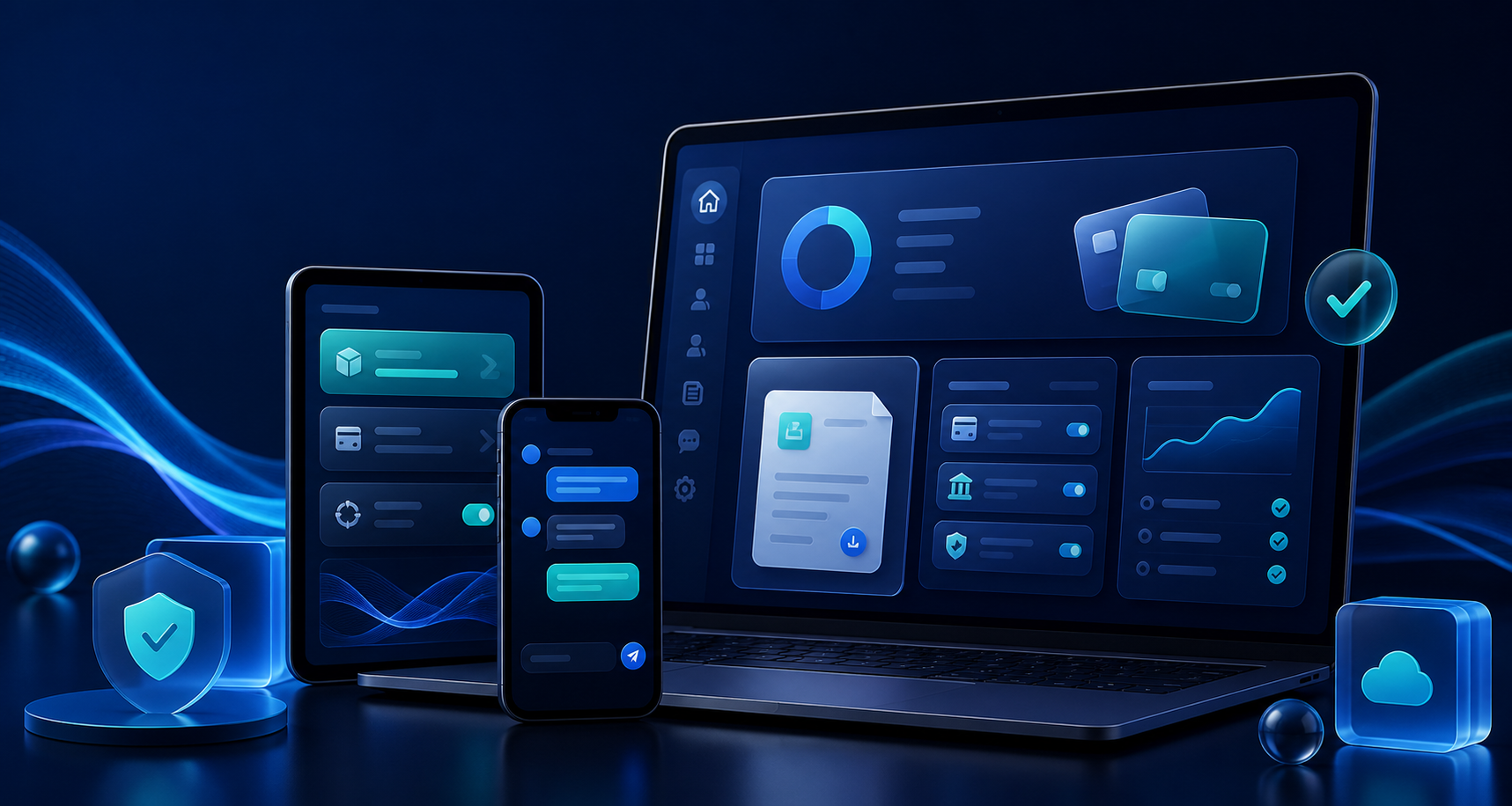 The WBAMS customer workspace on a laptop and a phone