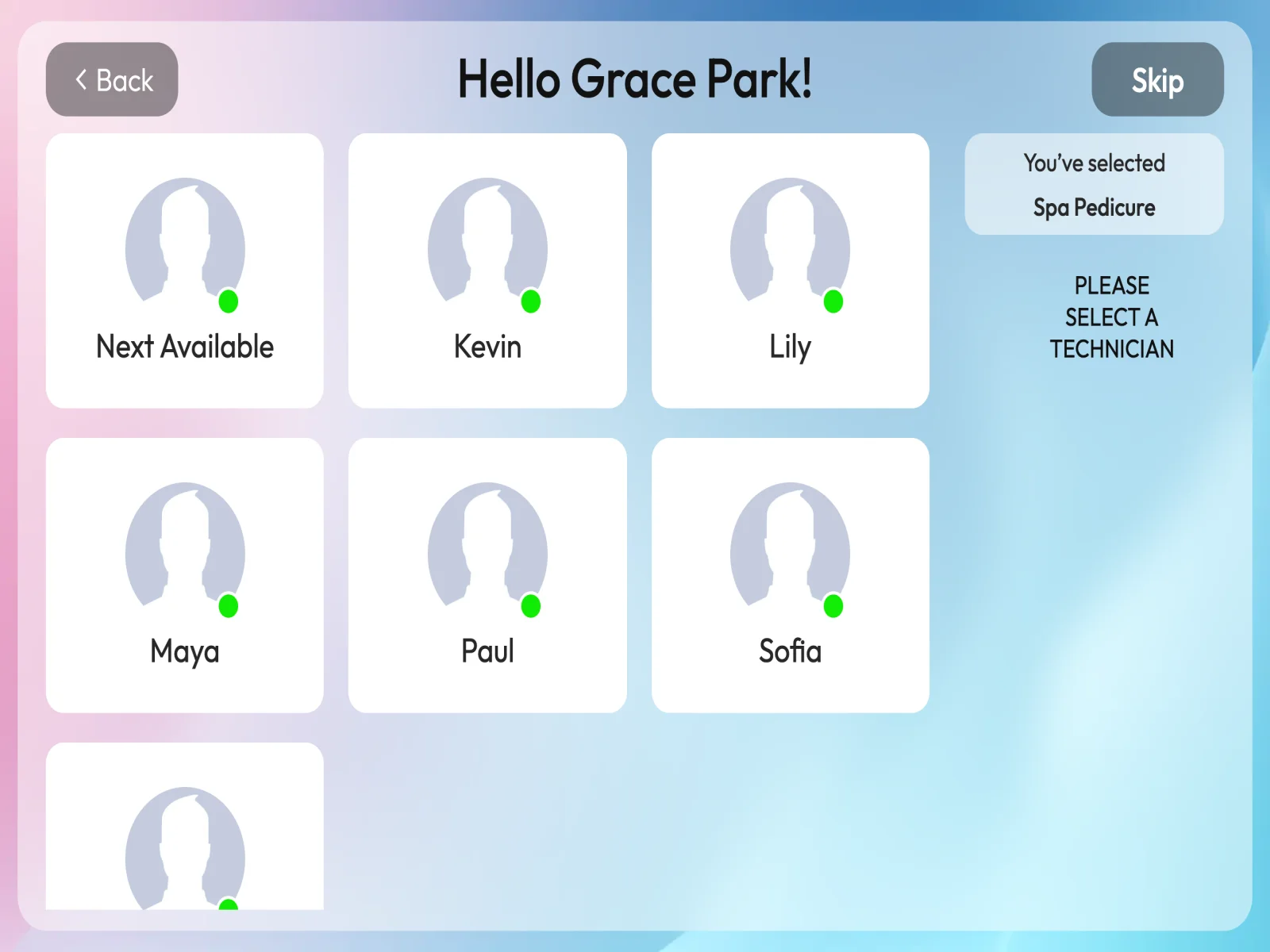 Choosing services at check-in